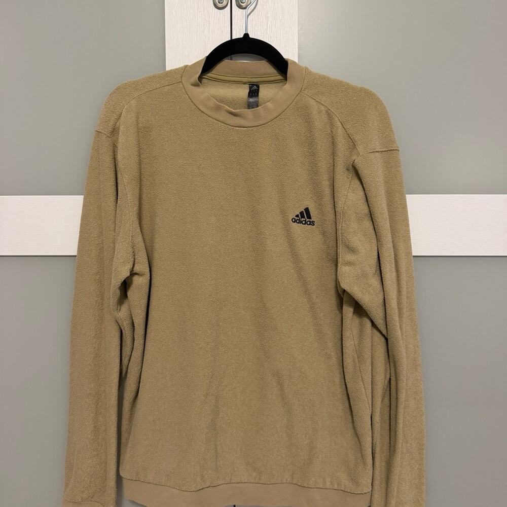 Adidas Beige/Tan Fleece Crewneck Sweatshirt Mens Medium Minimal Logo Pullover